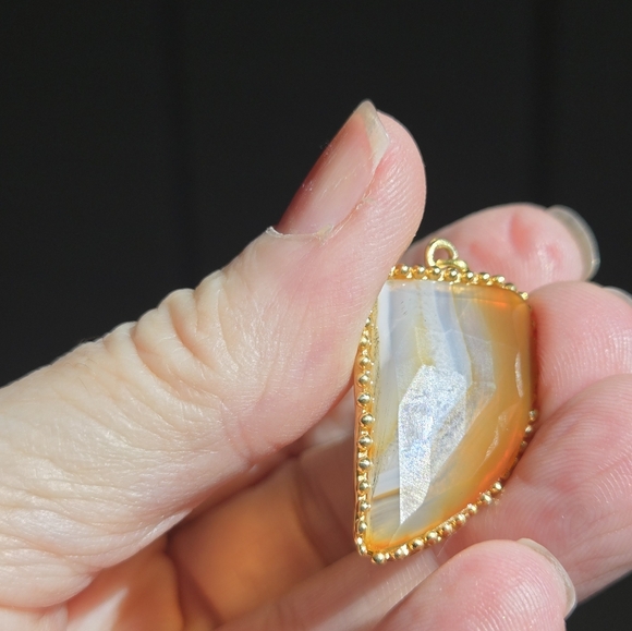 Creamsicle Agate Peridot & crime diopside sterling & gold pendant - Picture 8 of 8